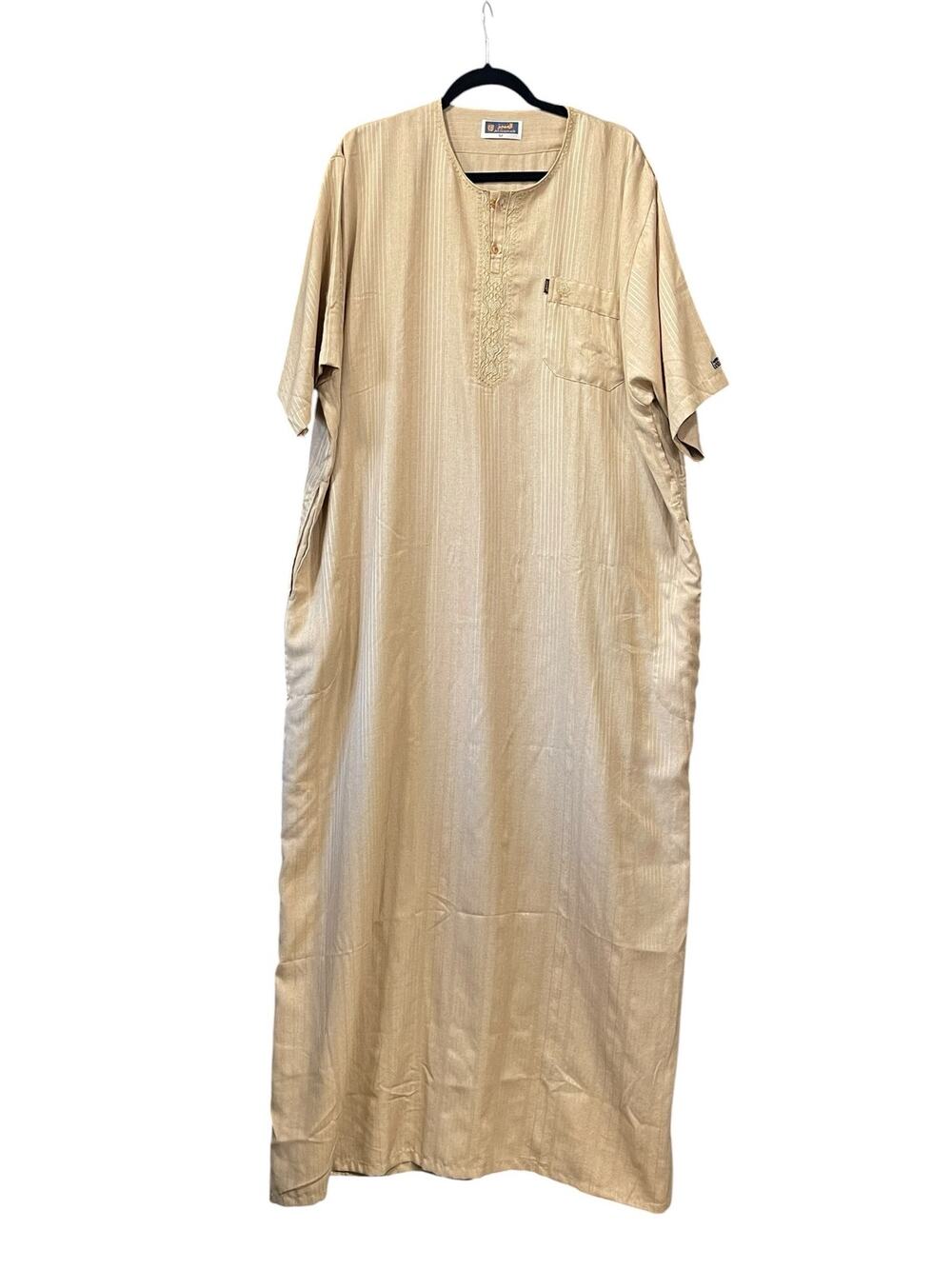 Embroidered Tan Striped Traditional Men Thobe Jubba Kaftan